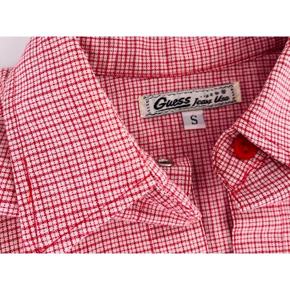 Guess Jeans USA Mens Size Small Red Plaid Button-Down Shirt long Sleeves - Picture 2 of 5